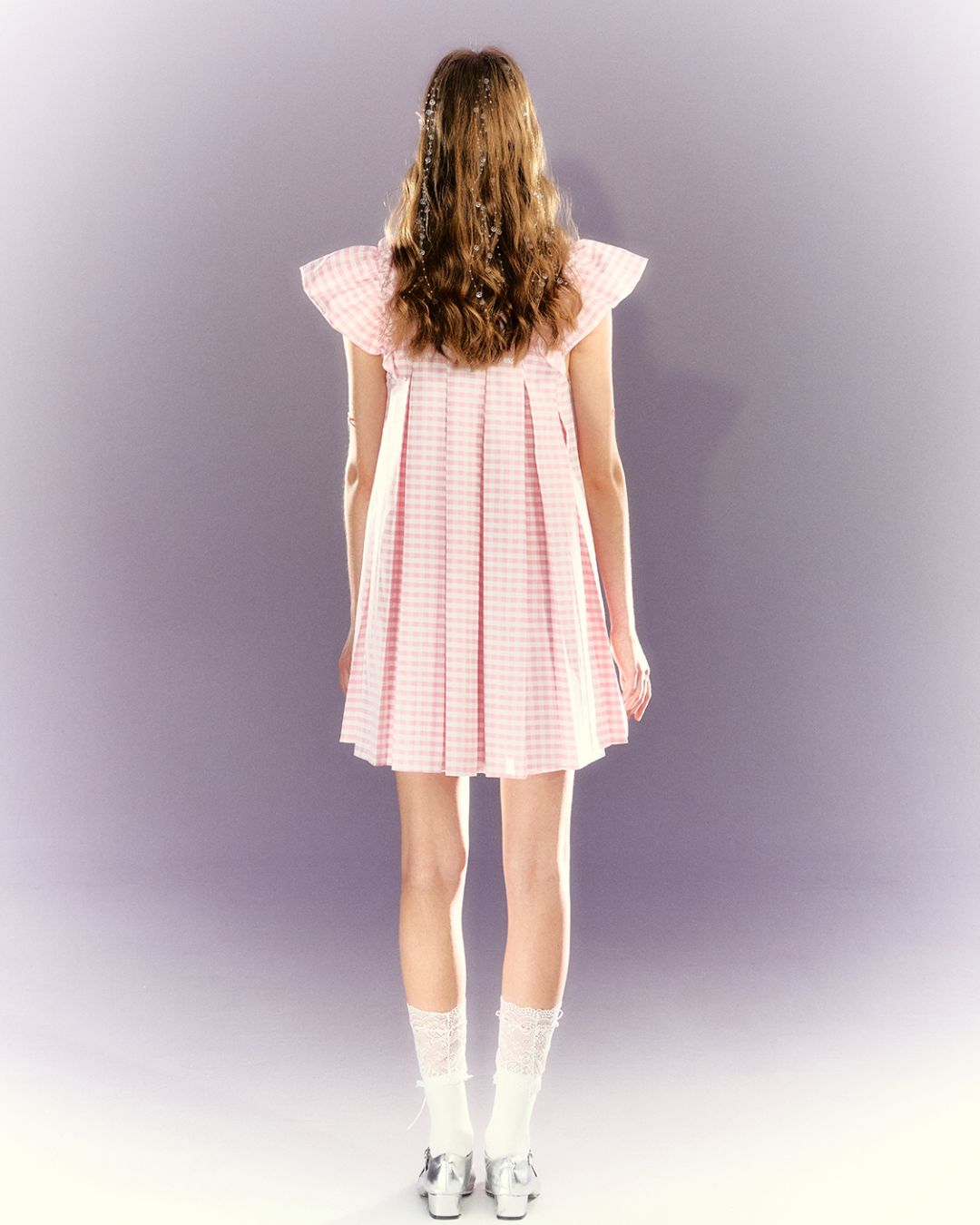 Puff sleeve Gingham Check Mini Dress　DR026