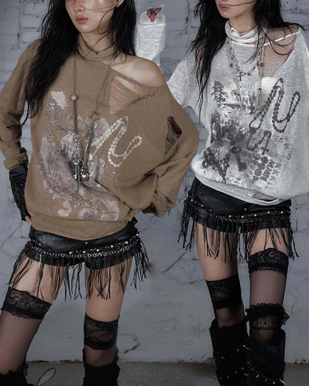 Distressed Open Shoulder Summer Knit　TP042