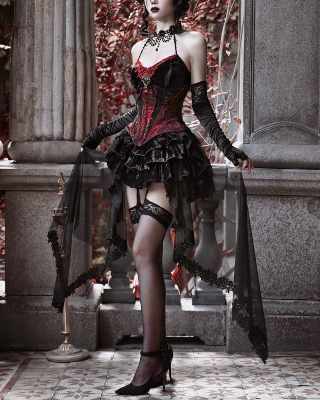 Gothic Velvet Corset ＆ Decoration Camisole & Lace Velvet Skirt　DR009