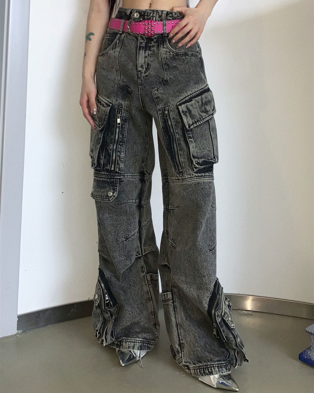 Multi-pocket Wide Denim Pants　BT009