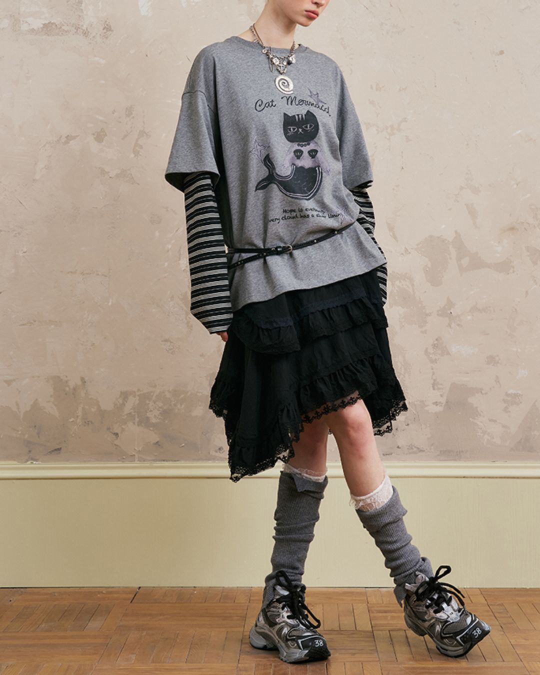 Mermaid Cat Layered T-shirt　TP037
