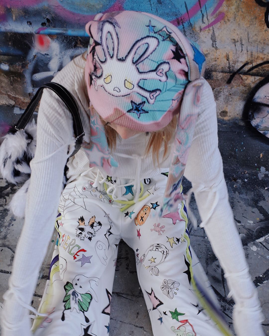 Rabbit Skull Print Knit Hat　AC006