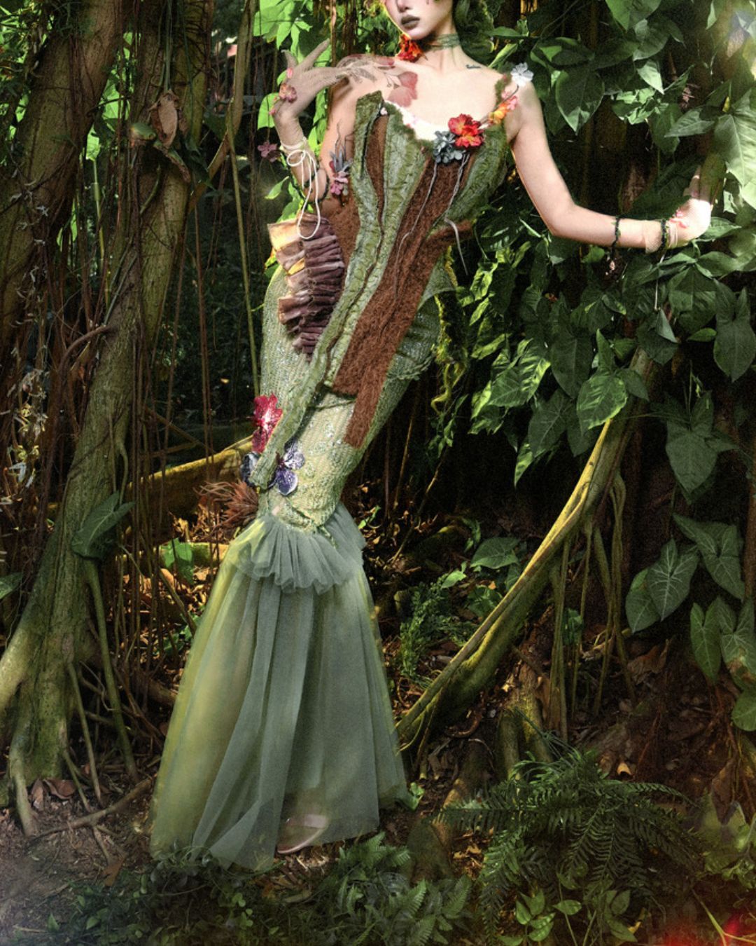 Flower Decoration Chiffon Mermaid Skirt　BT025