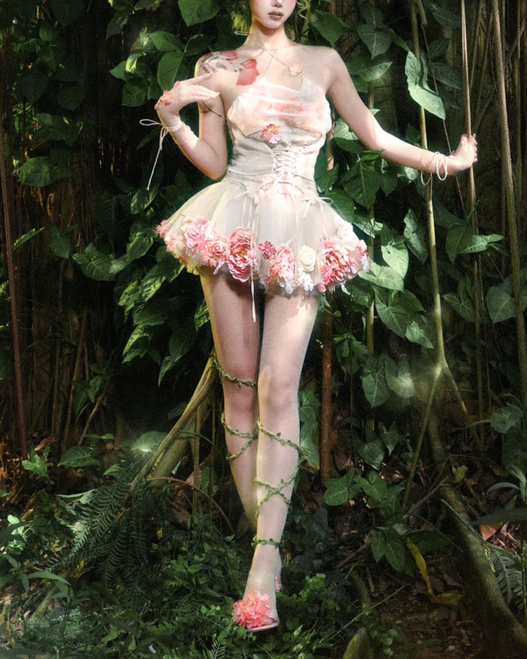 Flower Chiffon Cross Strap Top　TP035