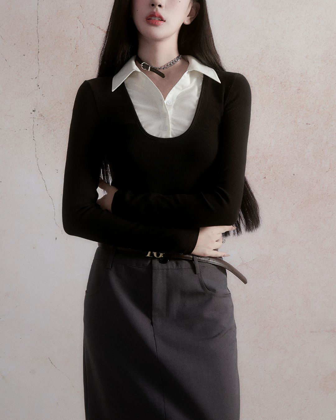 Shirt Layered Cropped Top　TP025