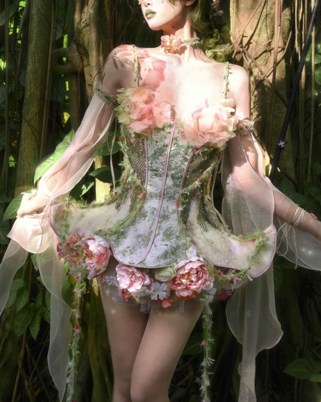 Petal Design Corset And Organza Mini Dress　DR031