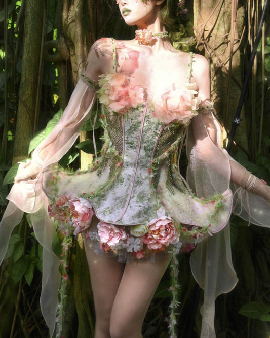 Petal Design Corset And Organza Mini Dress　DR031