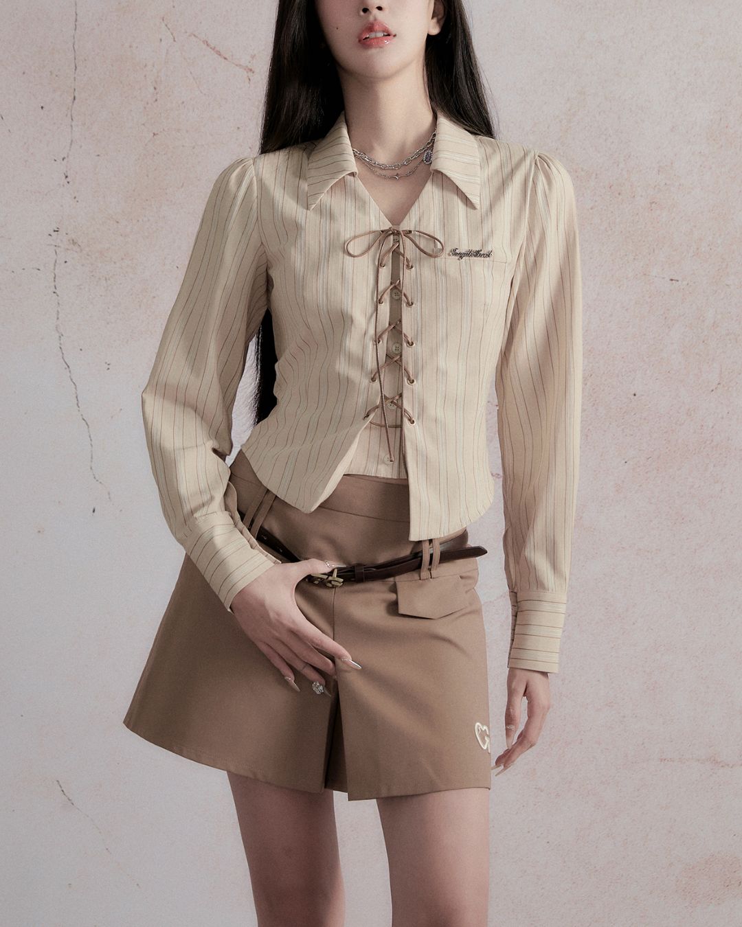 Lace-up Long Sleeve Shirt　TP028
