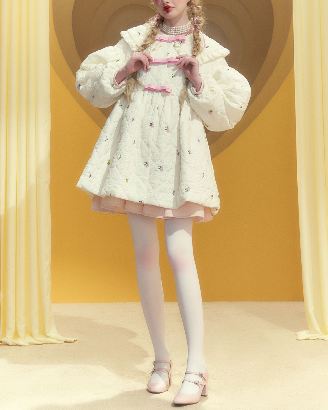 Lovely Frill Collar Cotton Quilted Coat　OT003