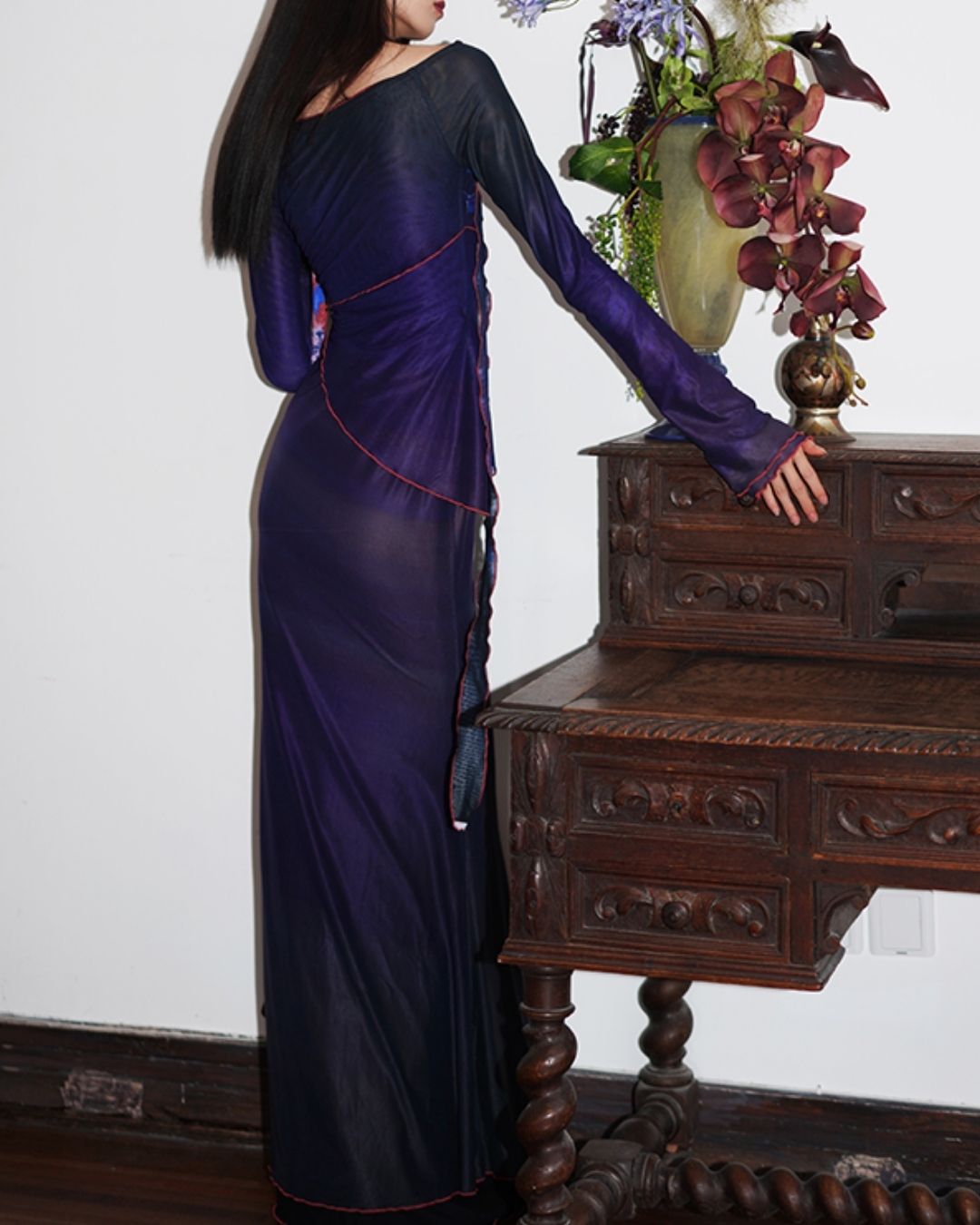 Flower Printed 2-way Long Dress　DR016