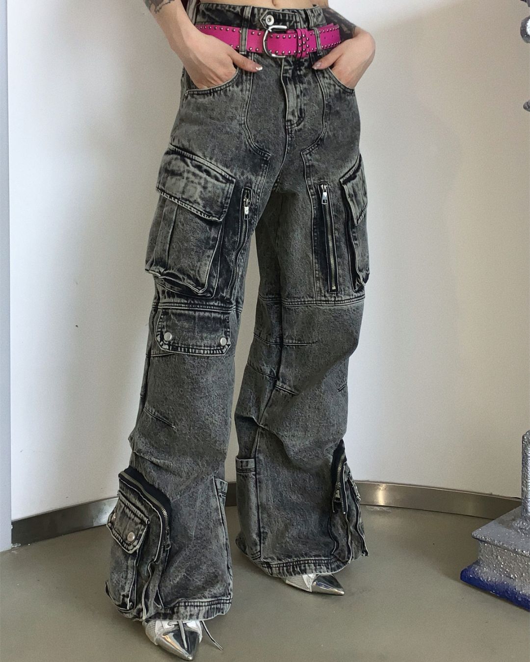 Multi-pocket Wide Denim Pants　BT009