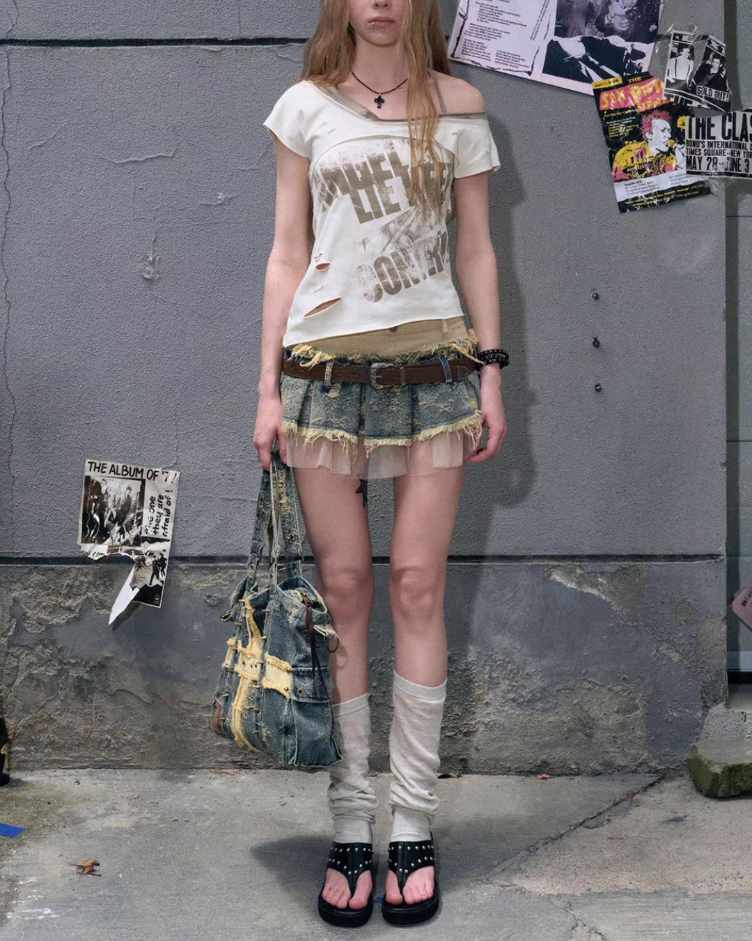 Contrast Pleated Denim Mini Skirt　BT032