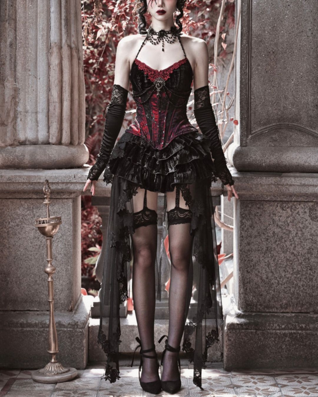 Gothic Velvet Corset ＆ Decoration Camisole & Lace Velvet Skirt　DR009