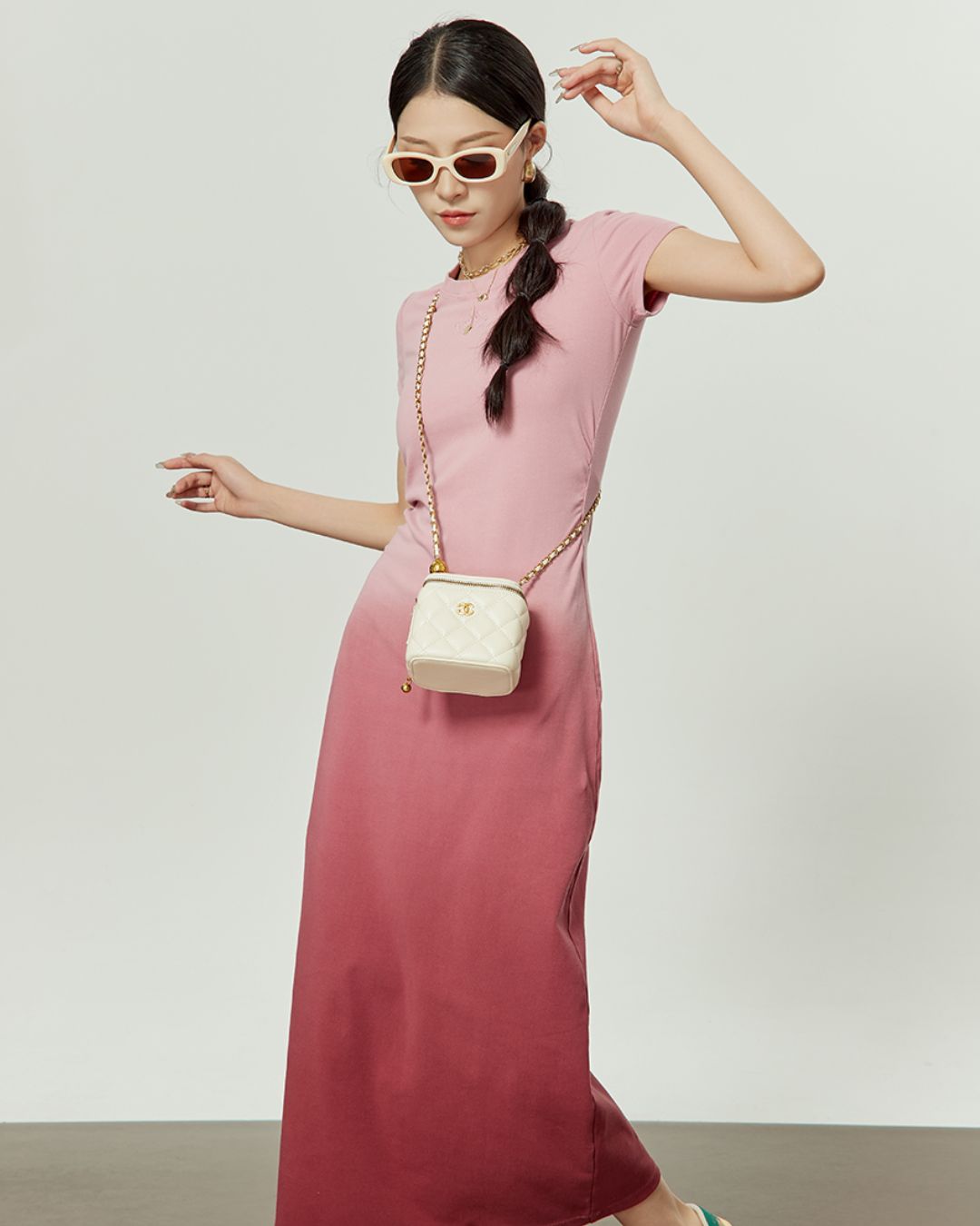 Washed Color Tight Waist Long Dress　DR048