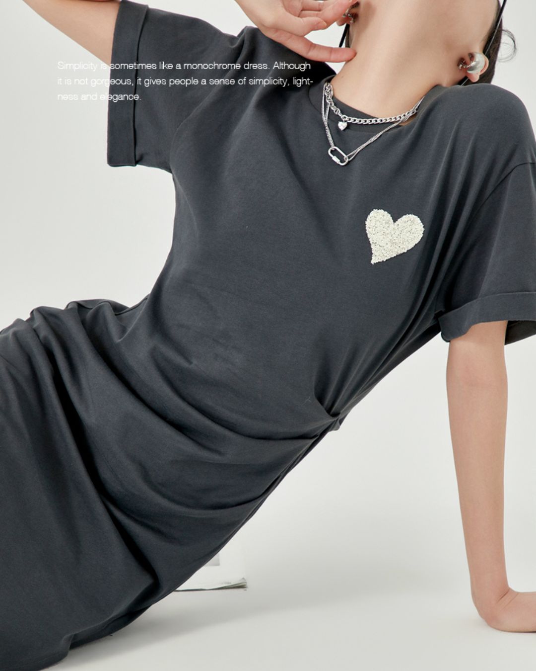 One-point Heart T-shirt Dress　DR043