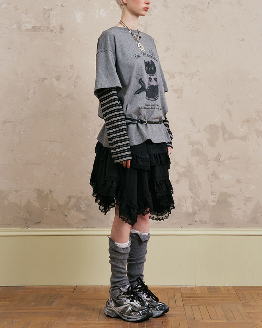 Mermaid Cat Layered T-shirt　TP037