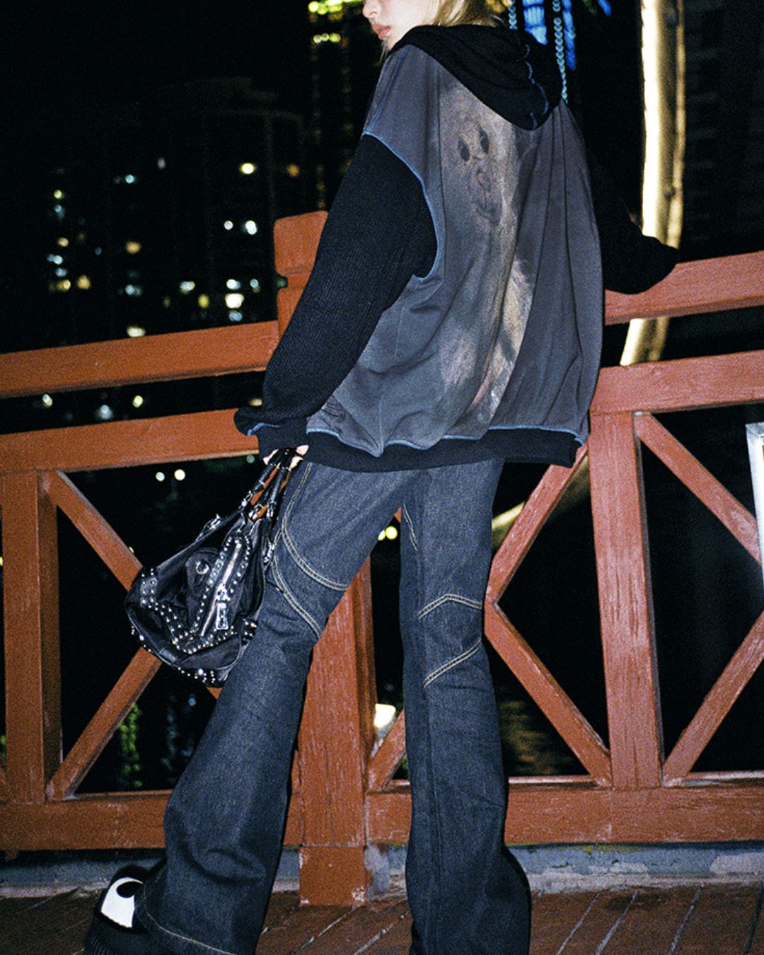 Bear Print Full Zip Hoodie　TP032