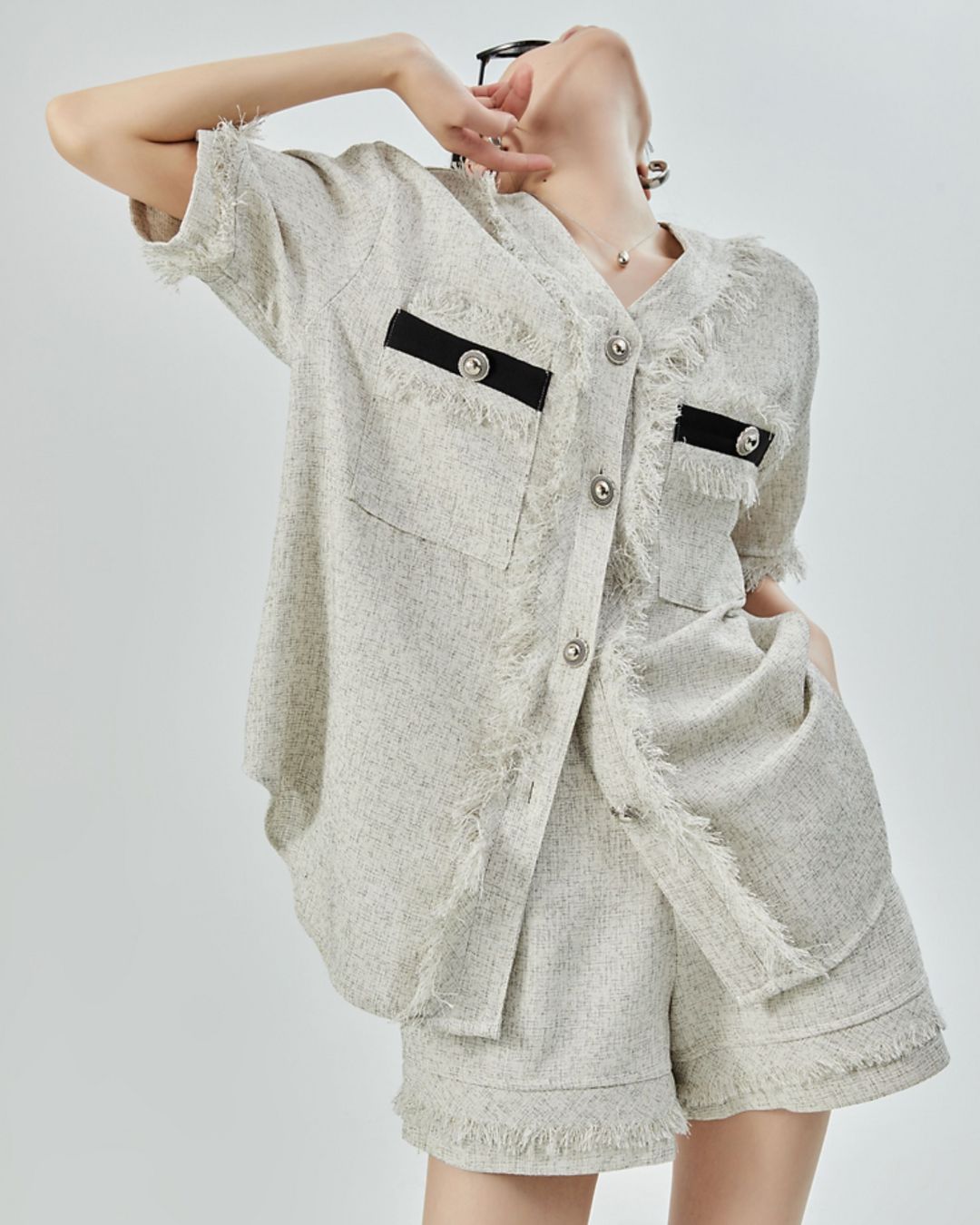 Fringe V-neck Set-up Shirt　TP052