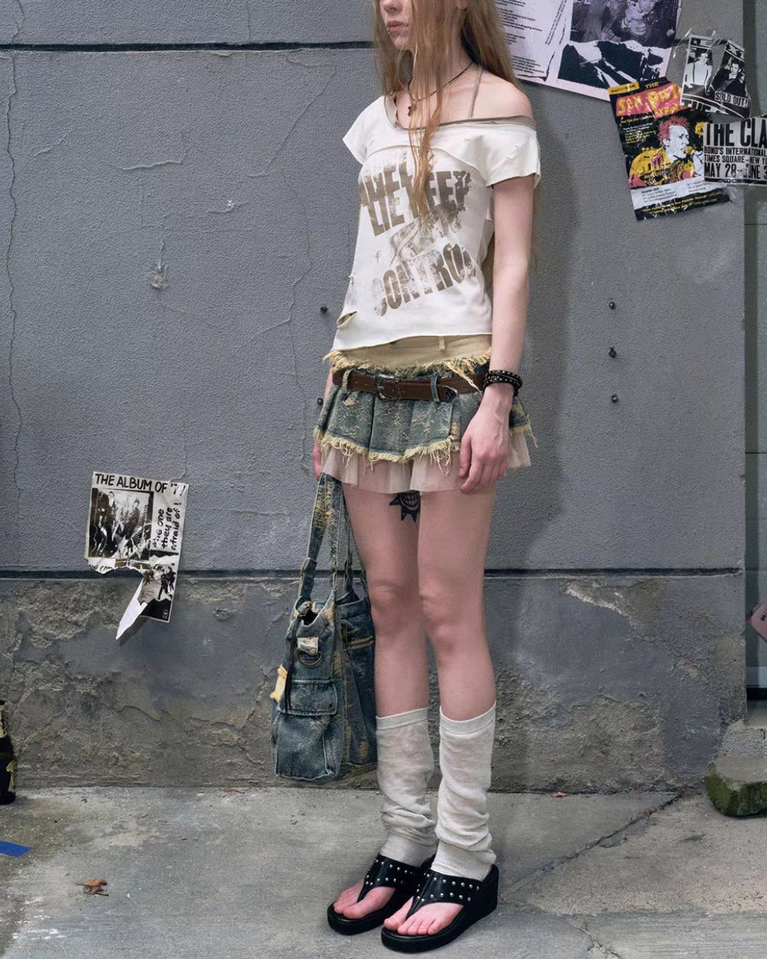 Contrast Pleated Denim Mini Skirt　BT032