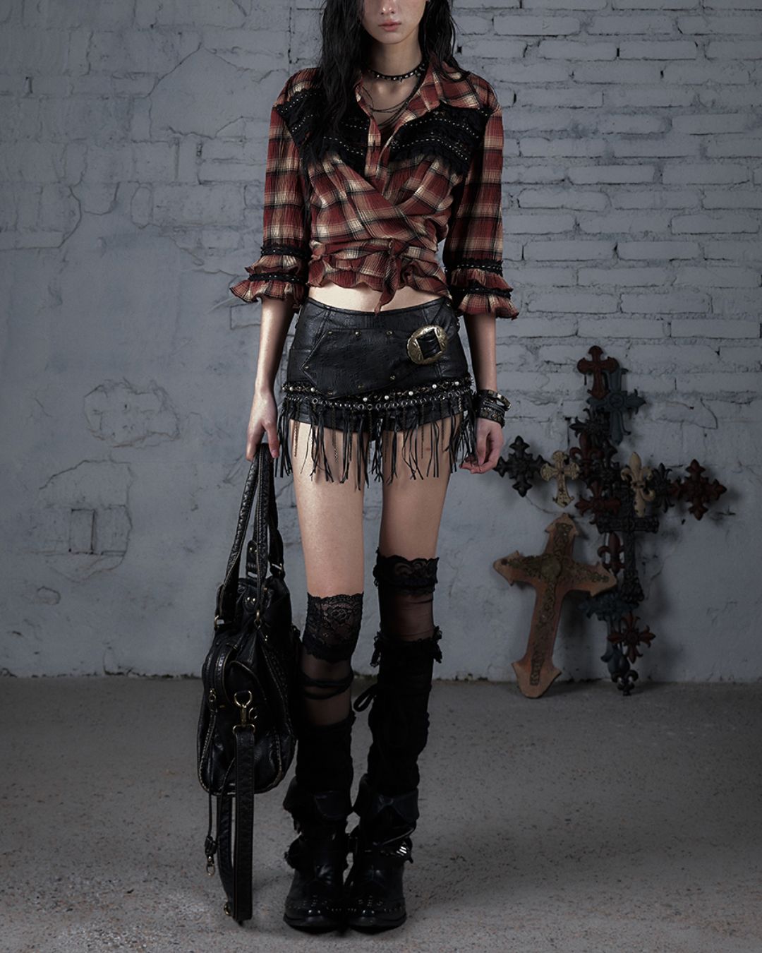 Leather Metal Fringe Hot Pants　BT030