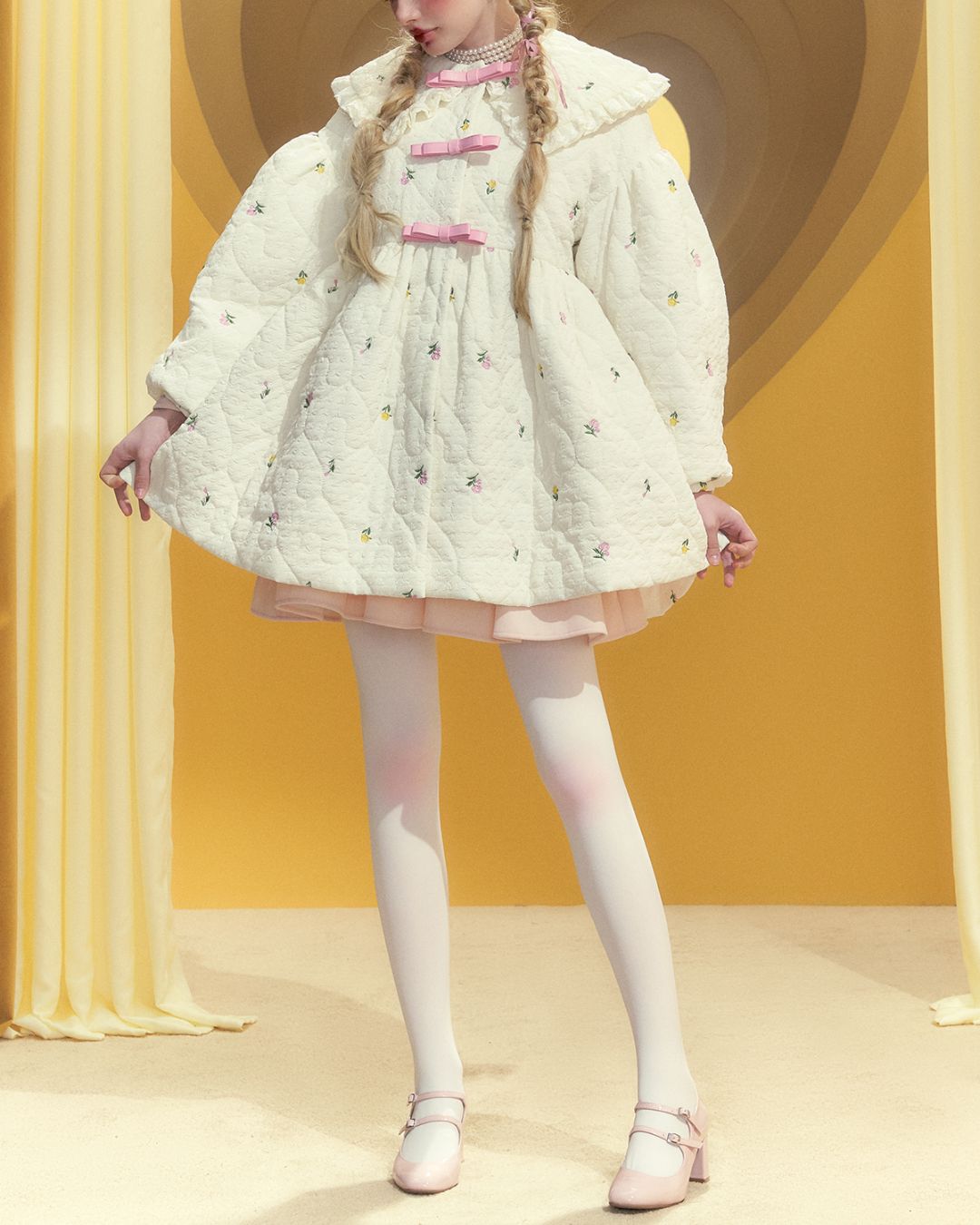 Lovely Frill Collar Cotton Quilted Coat　OT003