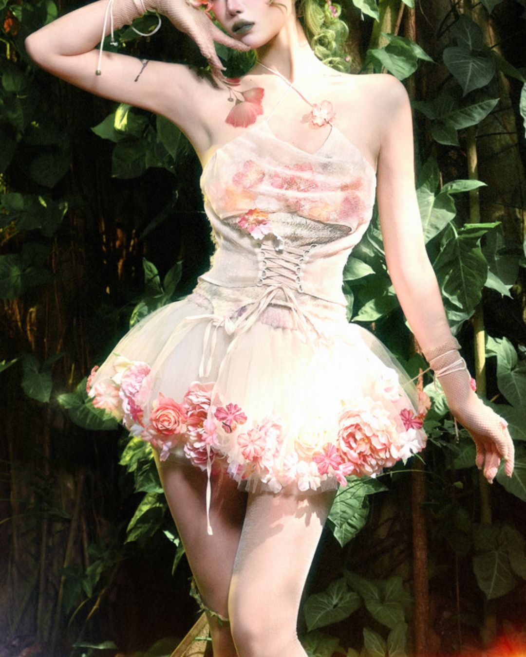 Flower Chiffon Cross Strap Top　TP035