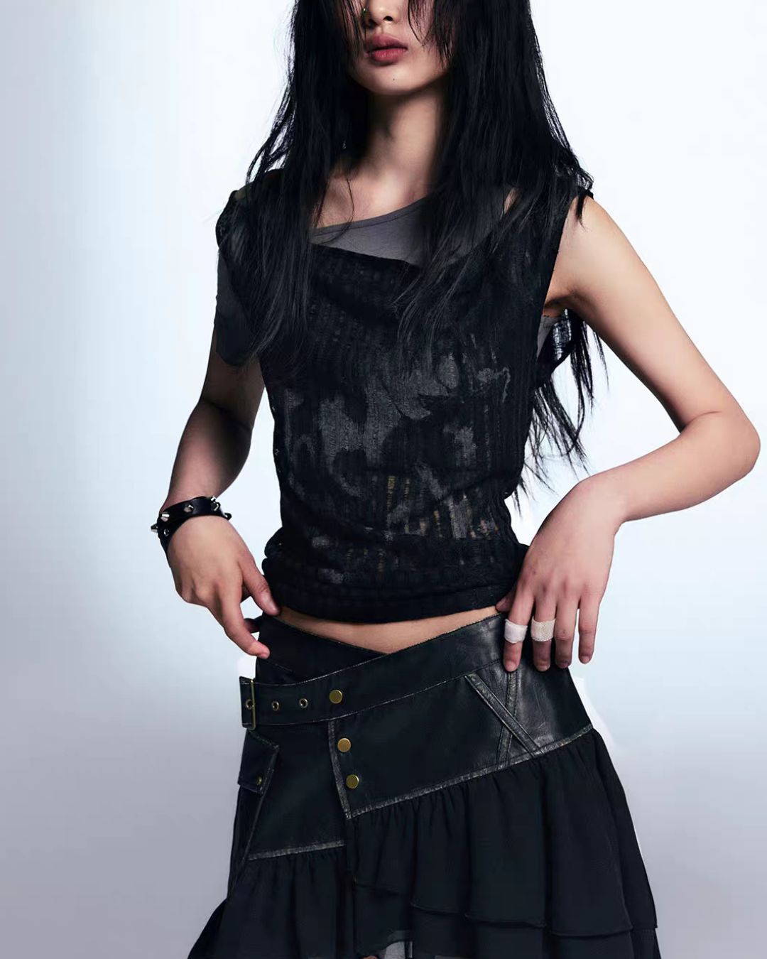 Off-the-shoulder Printed Layered Top　TP049