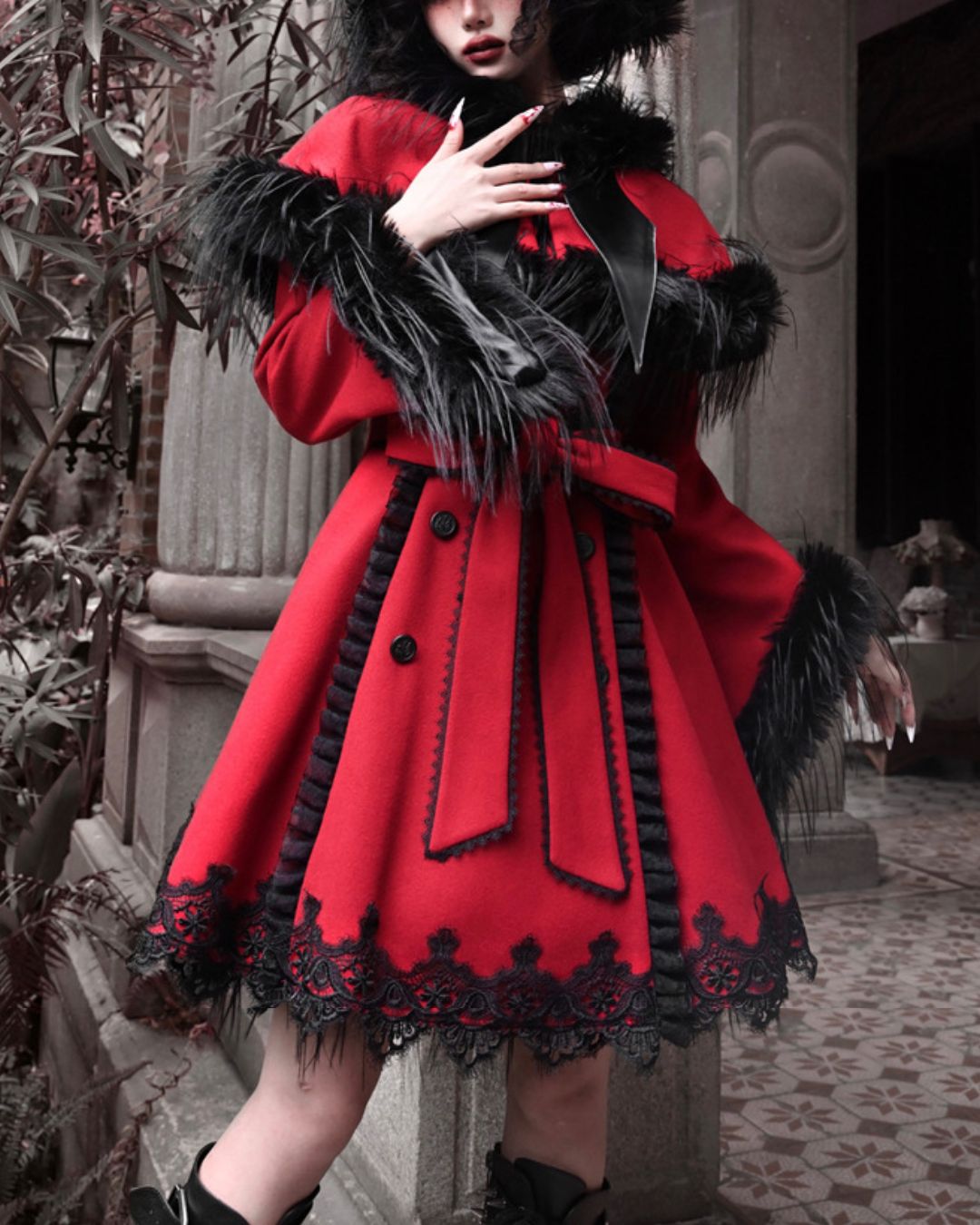 Detachable Cape Fur Wool Coat　OT007