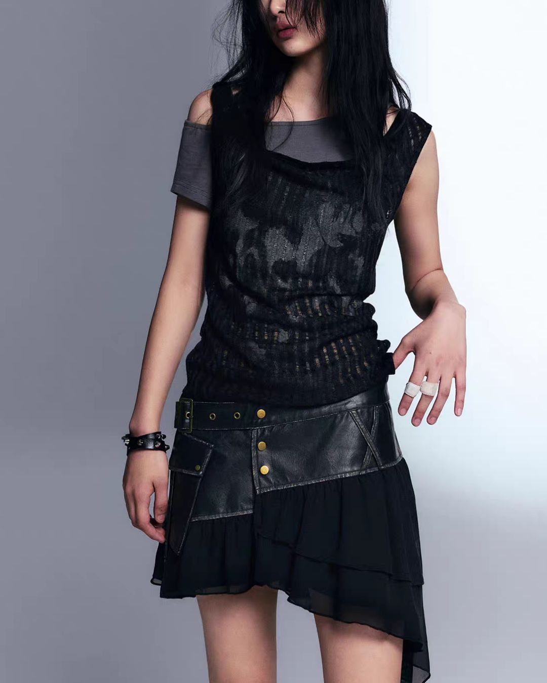 Off-the-shoulder Printed Layered Top　TP049