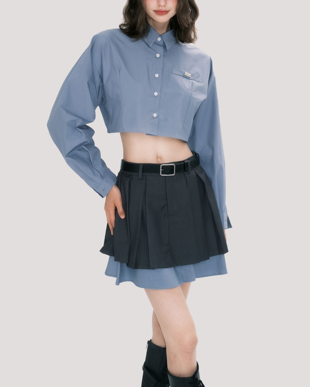 Preppy Cotton Cropped Shirt　TP020