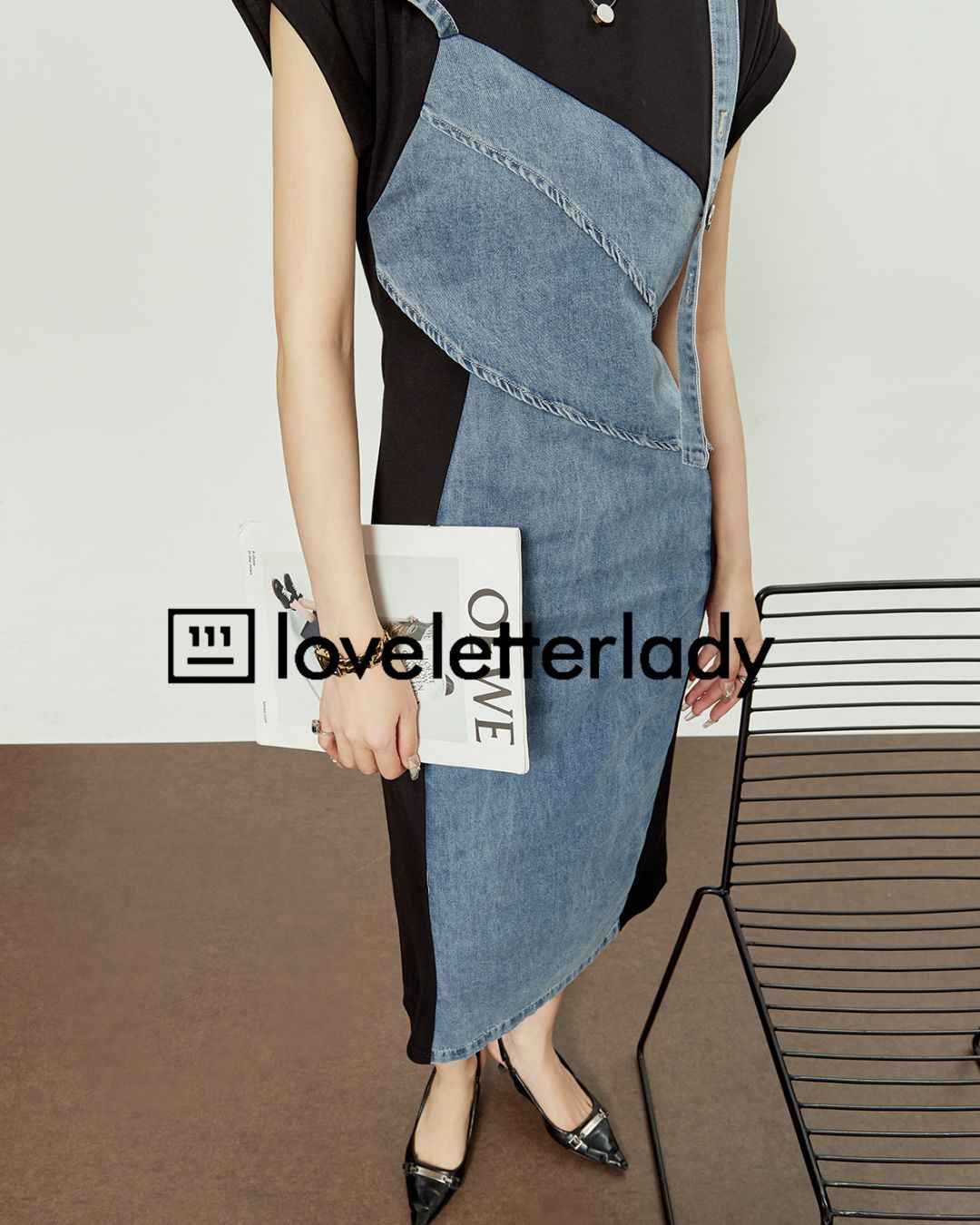 Denim Switching French Sleeve Dress　DR045