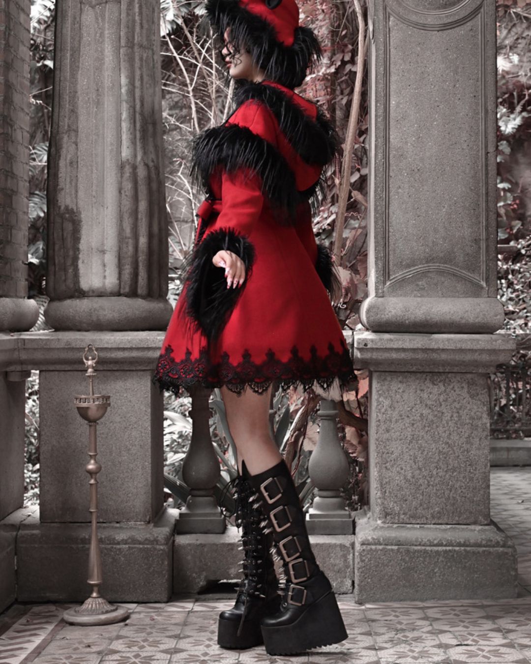 Detachable Cape Fur Wool Coat　OT007