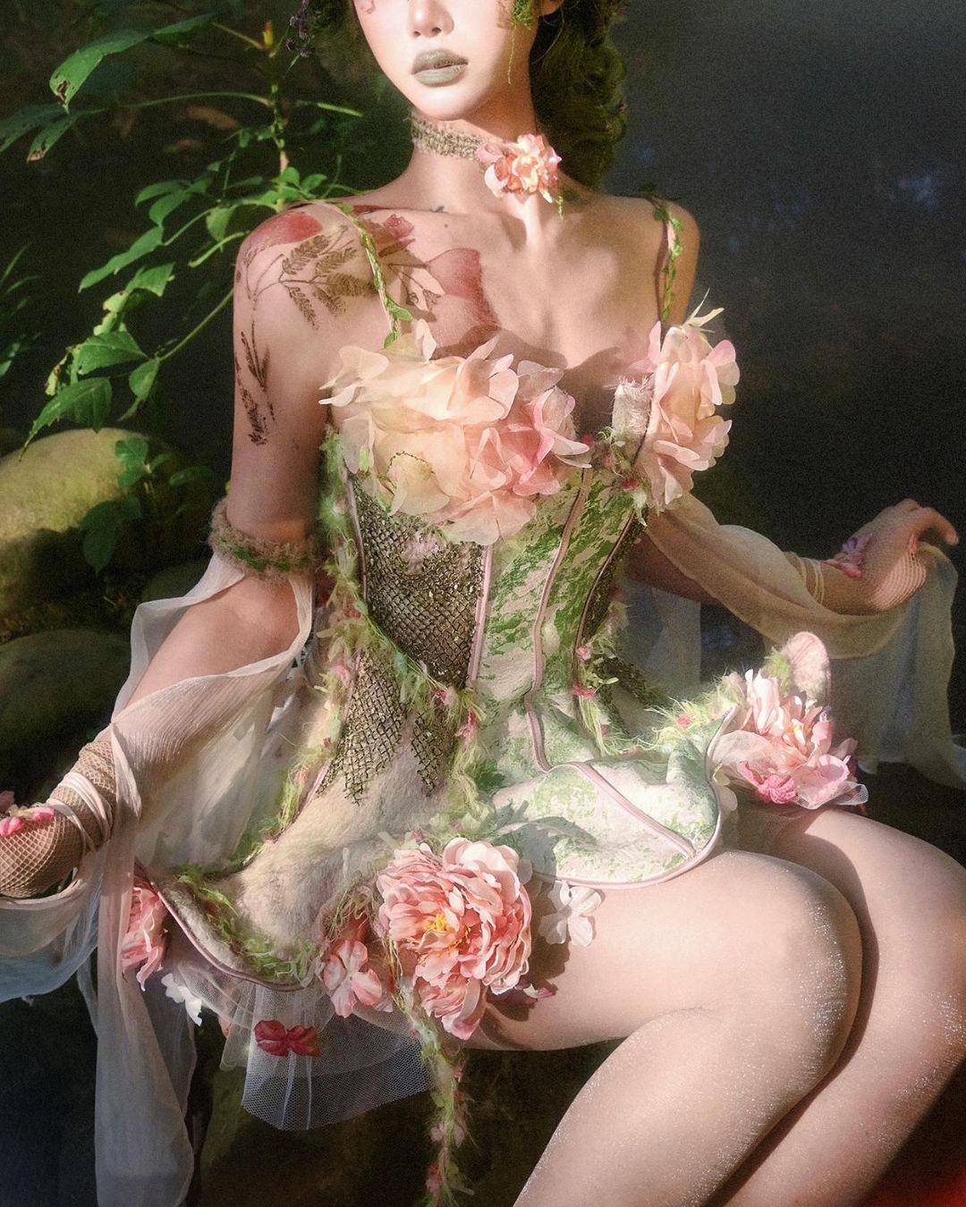 Petal Design Corset And Organza Mini Dress　DR031