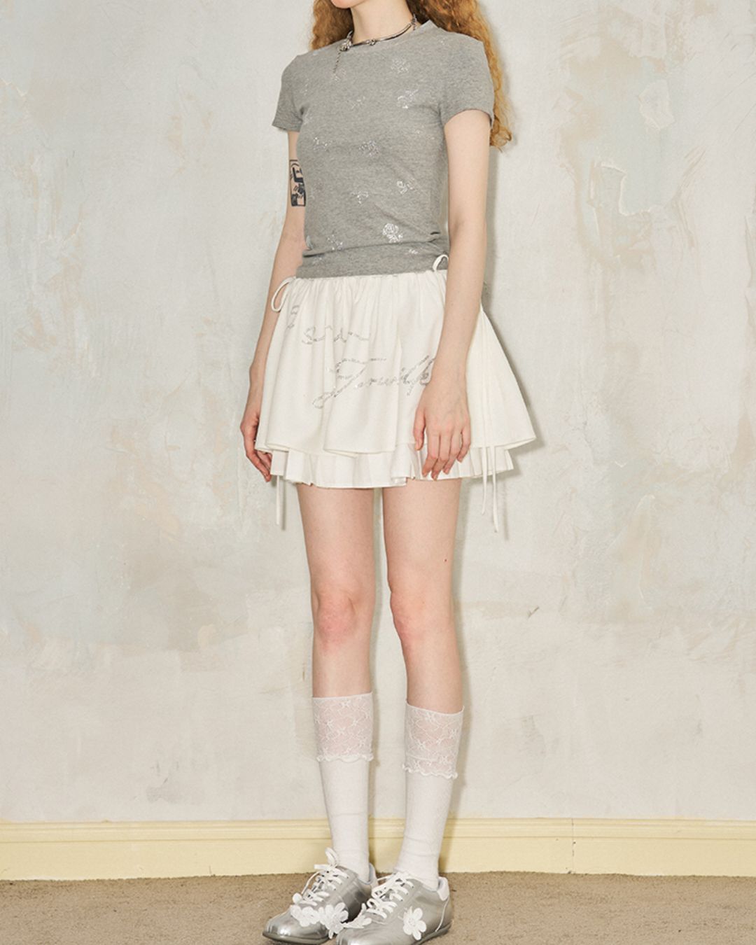 Ribbon and Flower Fitted T-shirt　TP036