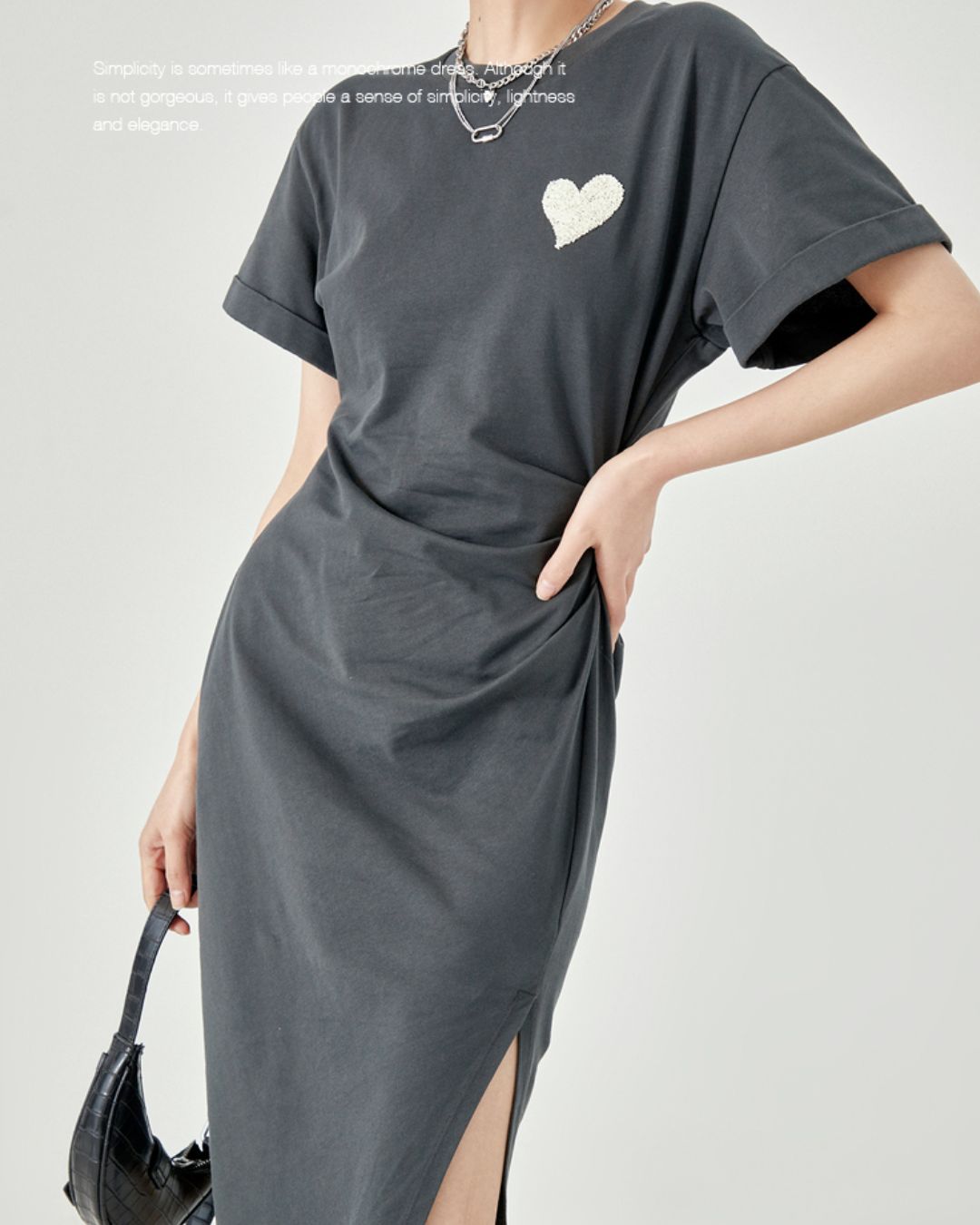 One-point Heart T-shirt Dress　DR043