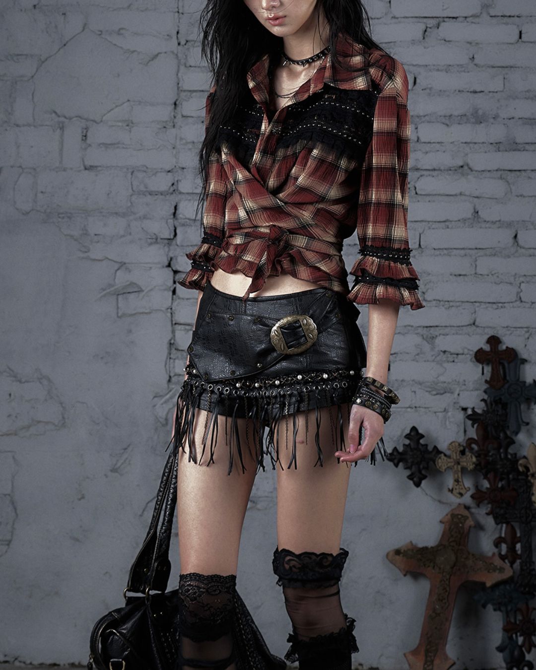 Leather Metal Fringe Hot Pants　BT030