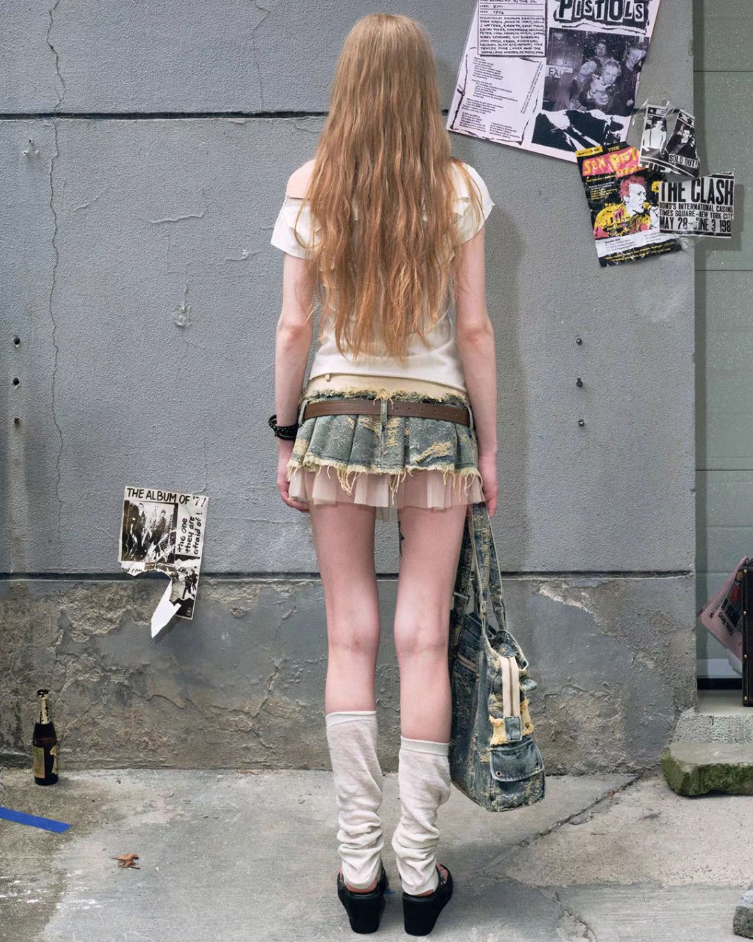 Contrast Pleated Denim Mini Skirt　BT032