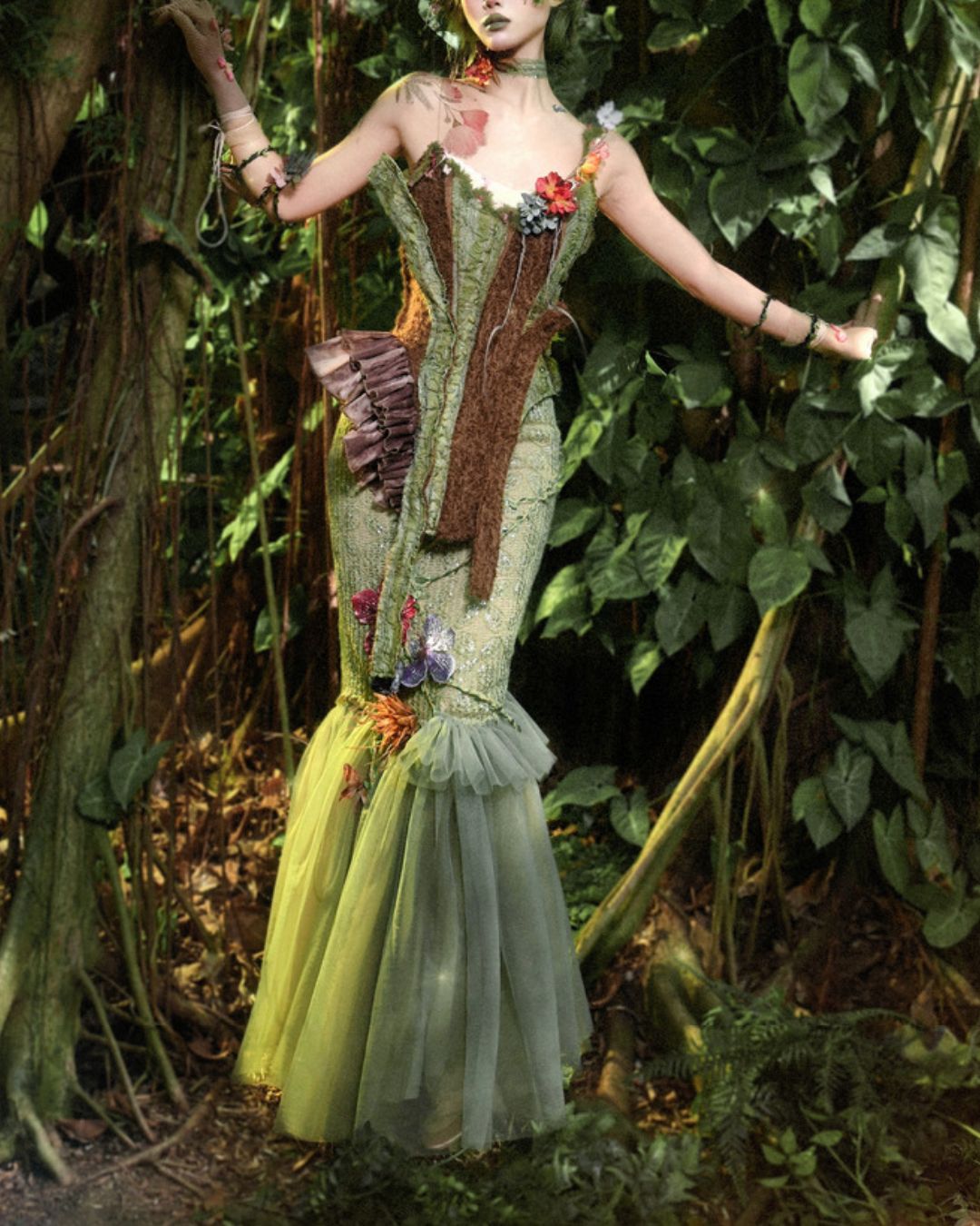 Flower Decoration Chiffon Mermaid Skirt　BT025