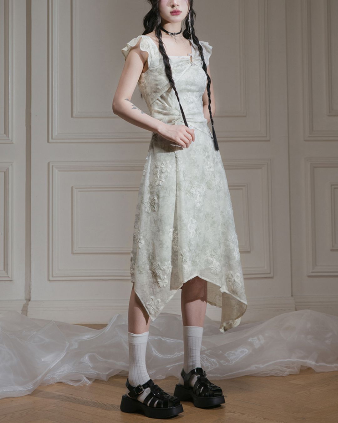 French Sleeve Asymmetrical Dress　DR041