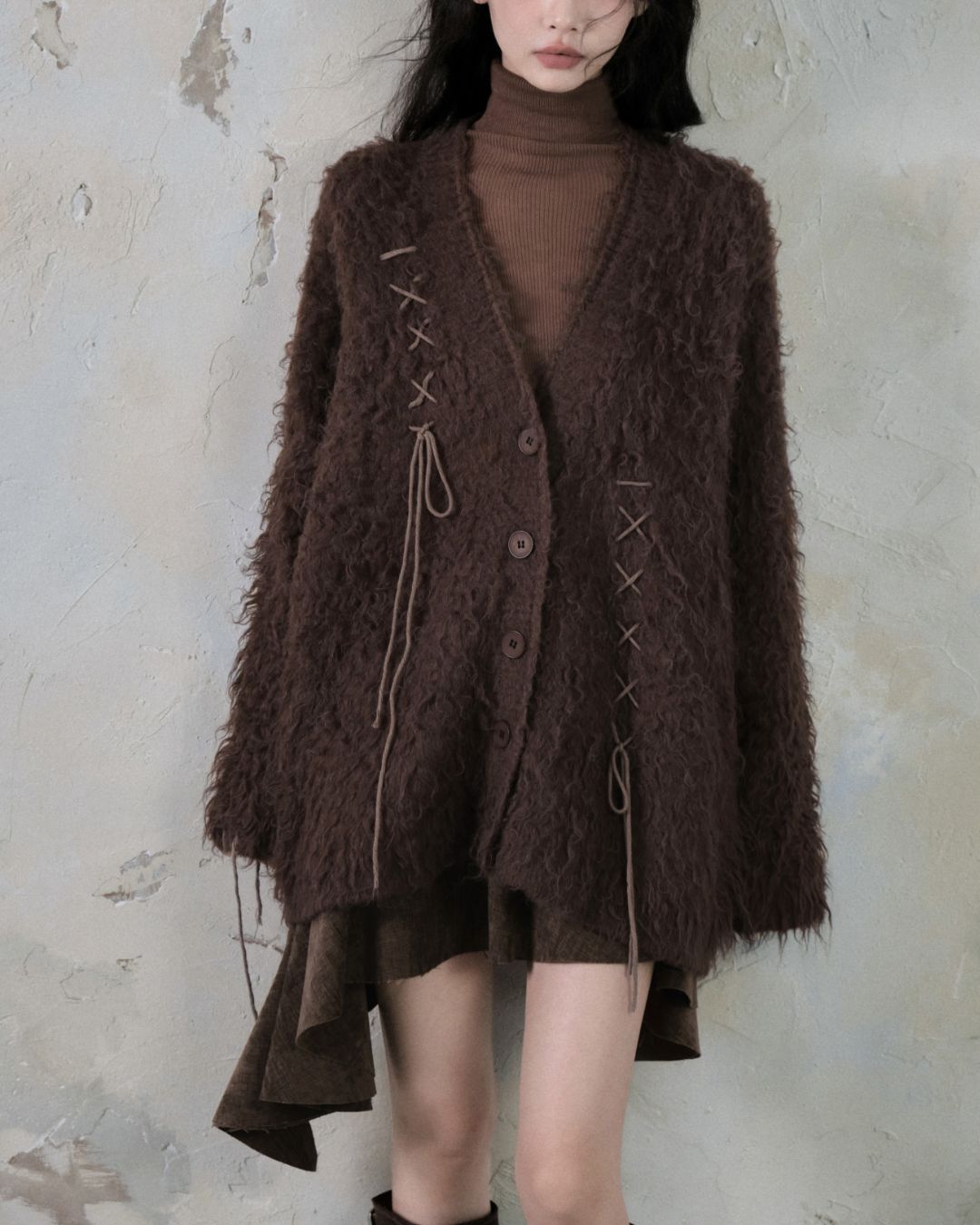 Leather And Suede Metallic Belt Asymmetric Skirt　BT019