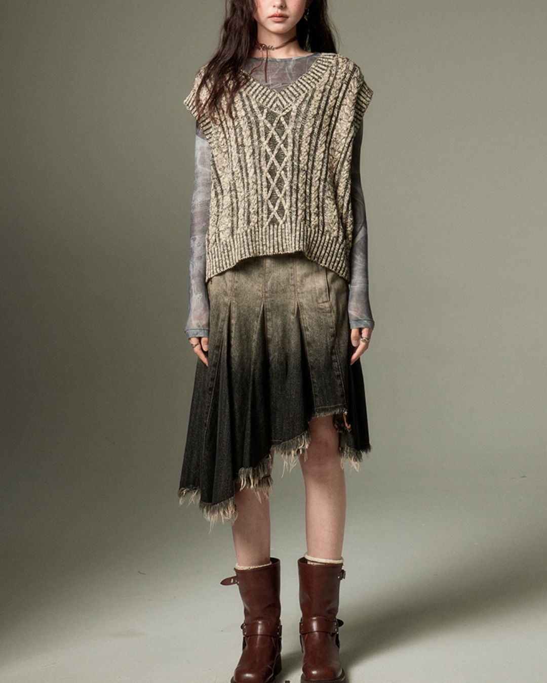 V-neck Cable Knit Vest　TP004