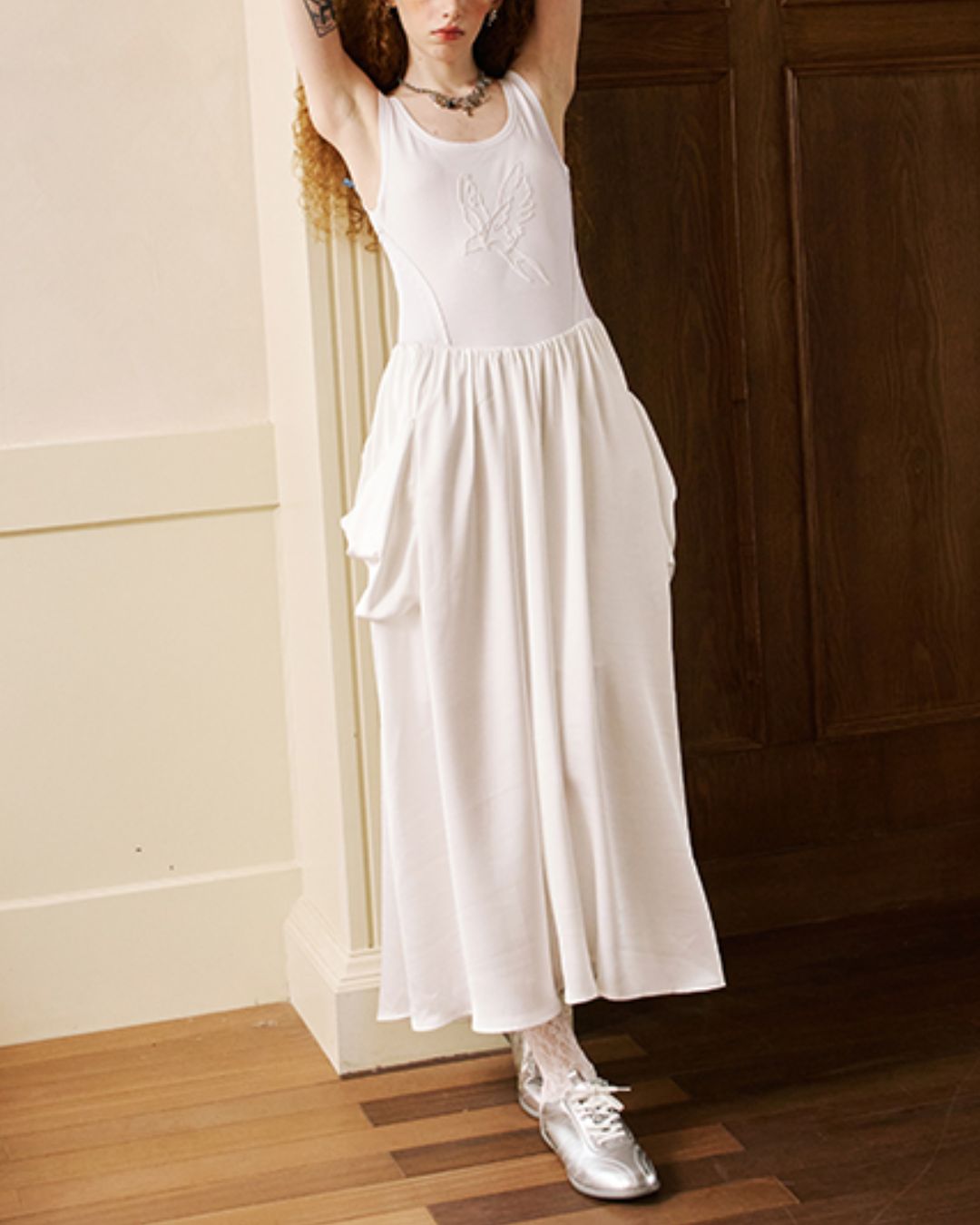 Swallow Embroidery Big Pocket Long Dress　DR036