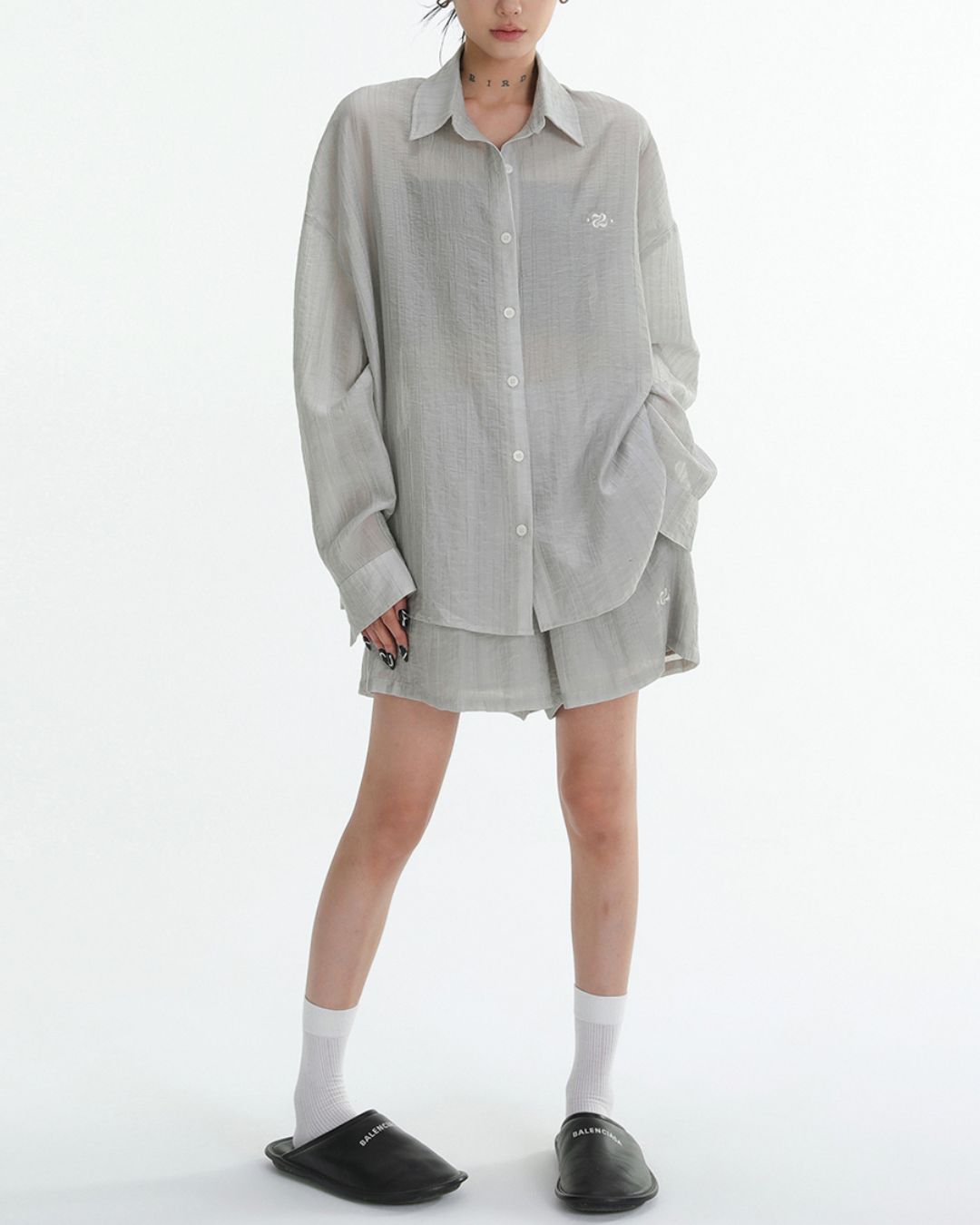 Sheer Long Sleeve Set-up Shirt　TP054