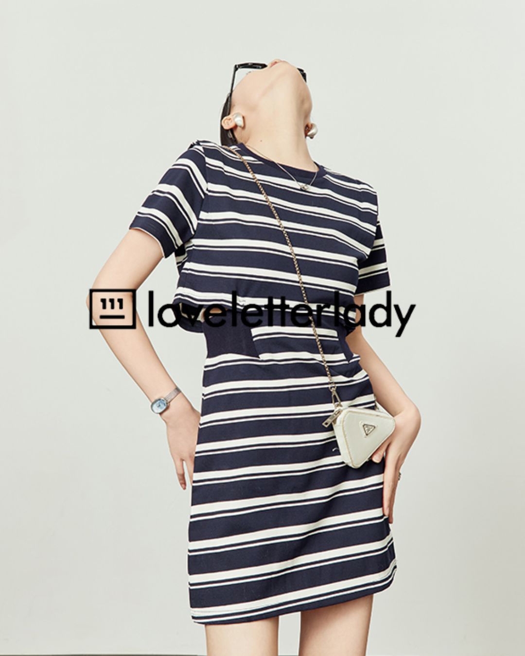 Side Open Waist Border T-shirt Dress　DR050
