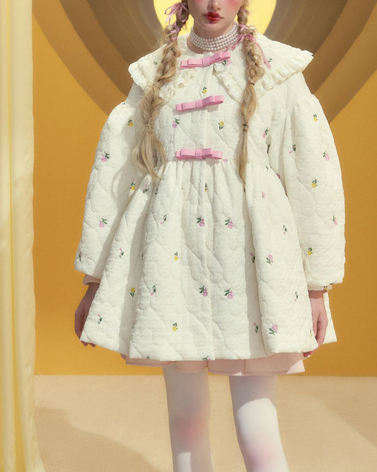 Lovely Frill Collar Cotton Quilted Coat　OT003