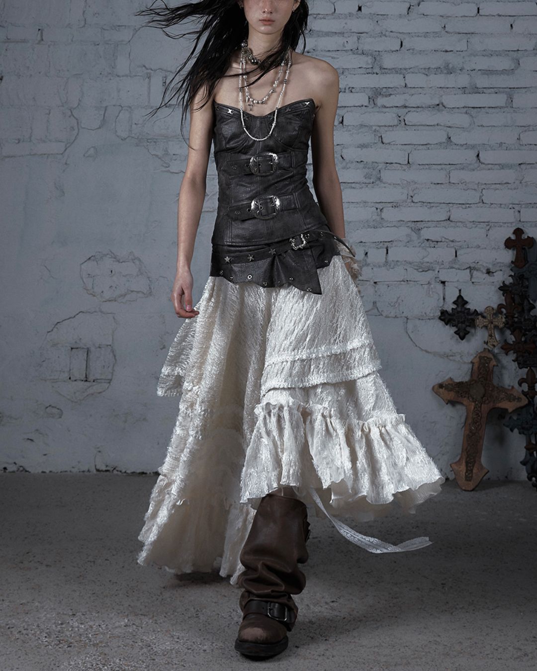 Metal Belt Leather Tube Top　TP045