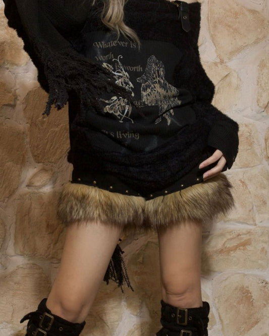 Fur Elegant Rivet Short-Pants　BT012