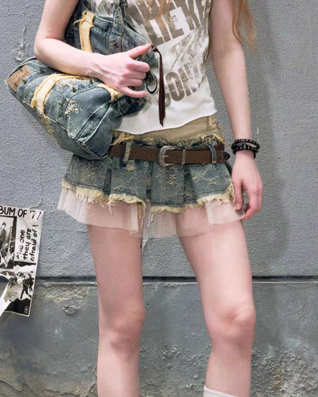 Contrast Pleated Denim Mini Skirt　BT032