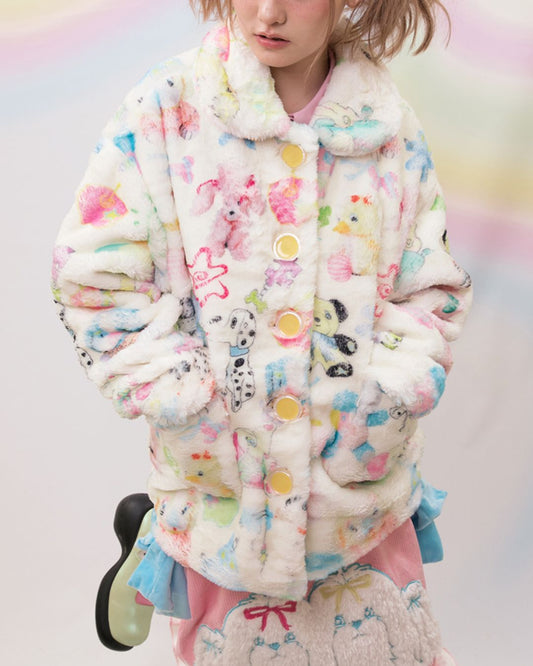 Printed Furry Jacket　OT005