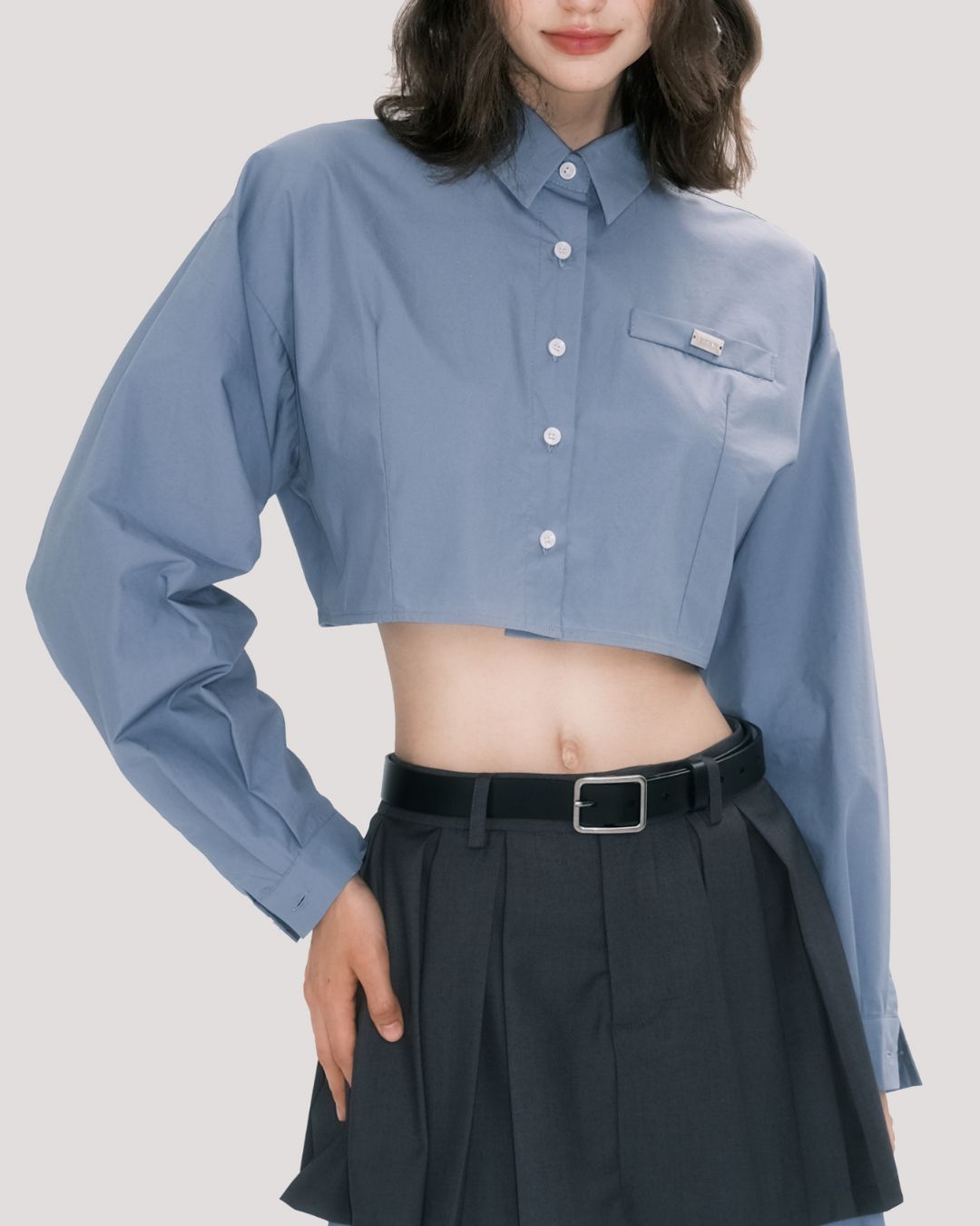 Preppy Cotton Cropped Shirt　TP020